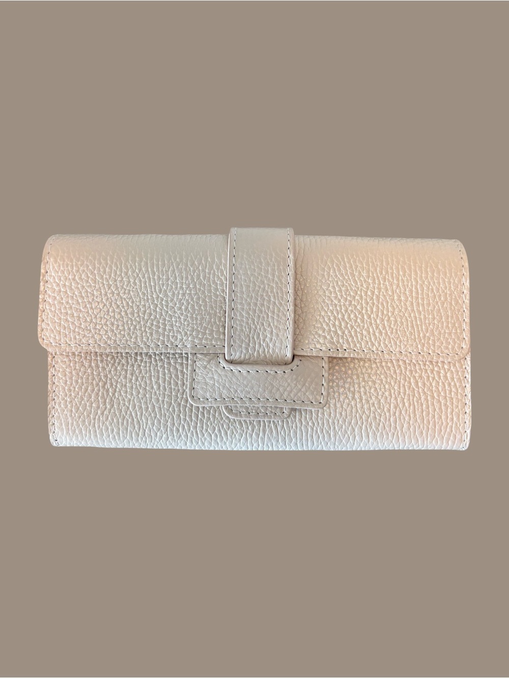 Isandora Italian Genuine Leather Beige Pebbled Wallet